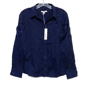 Chico's Black Floral Embroidered Button Down Shirt